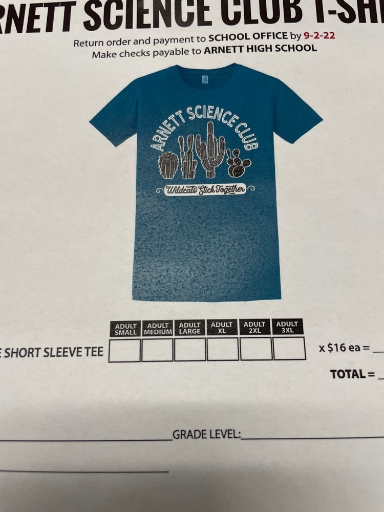 Science Club shirt orders are due Thursday. $16 each. 