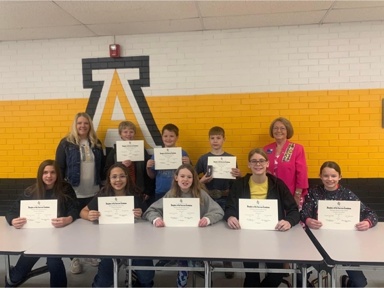 5th grade students with DAR representative Roberta Chance and teacher Melia Wheeler  