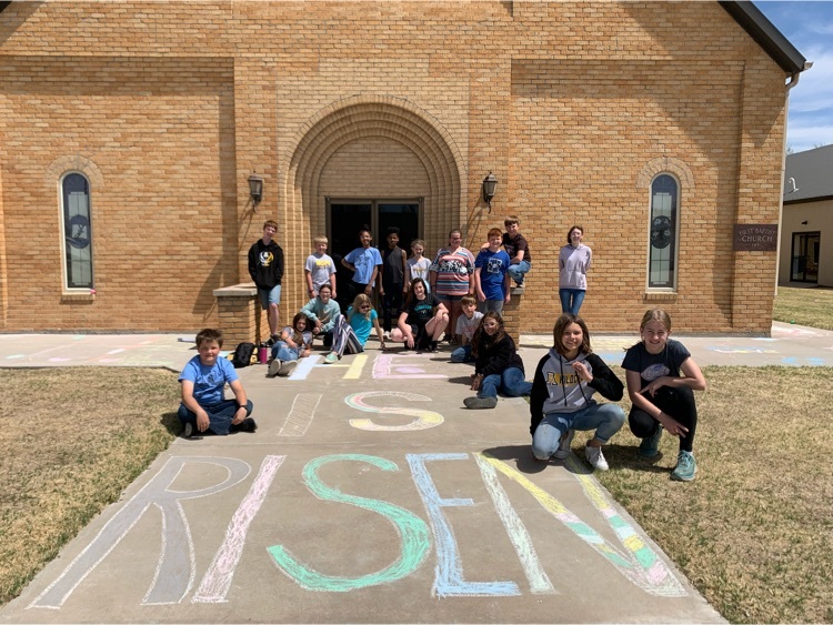 5th & 6th graders after hiding the eggs for the elementary.